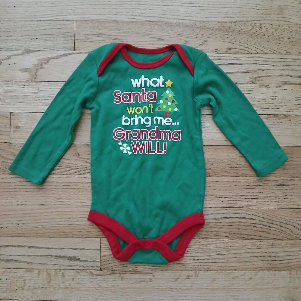 1-Piece Baby Bodysuit 12M "What Santa Won't Bring Me Grandma Will" NEW